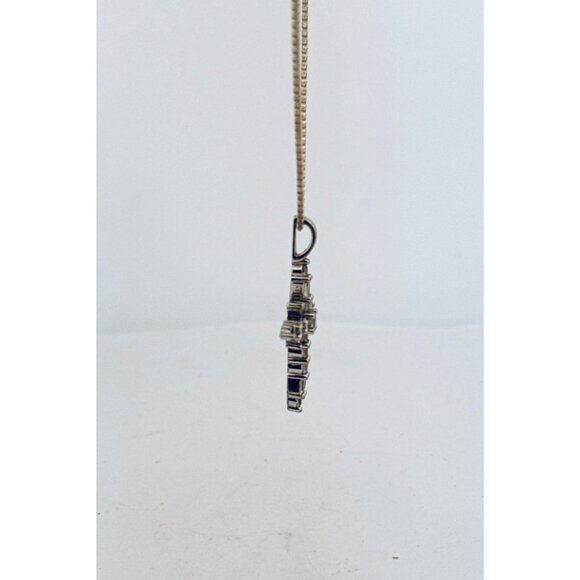 Sterling Silver 925 Cross Pendant Necklace w/ Clear Stones, 20” Chain Vintage - Picture 2 of 11